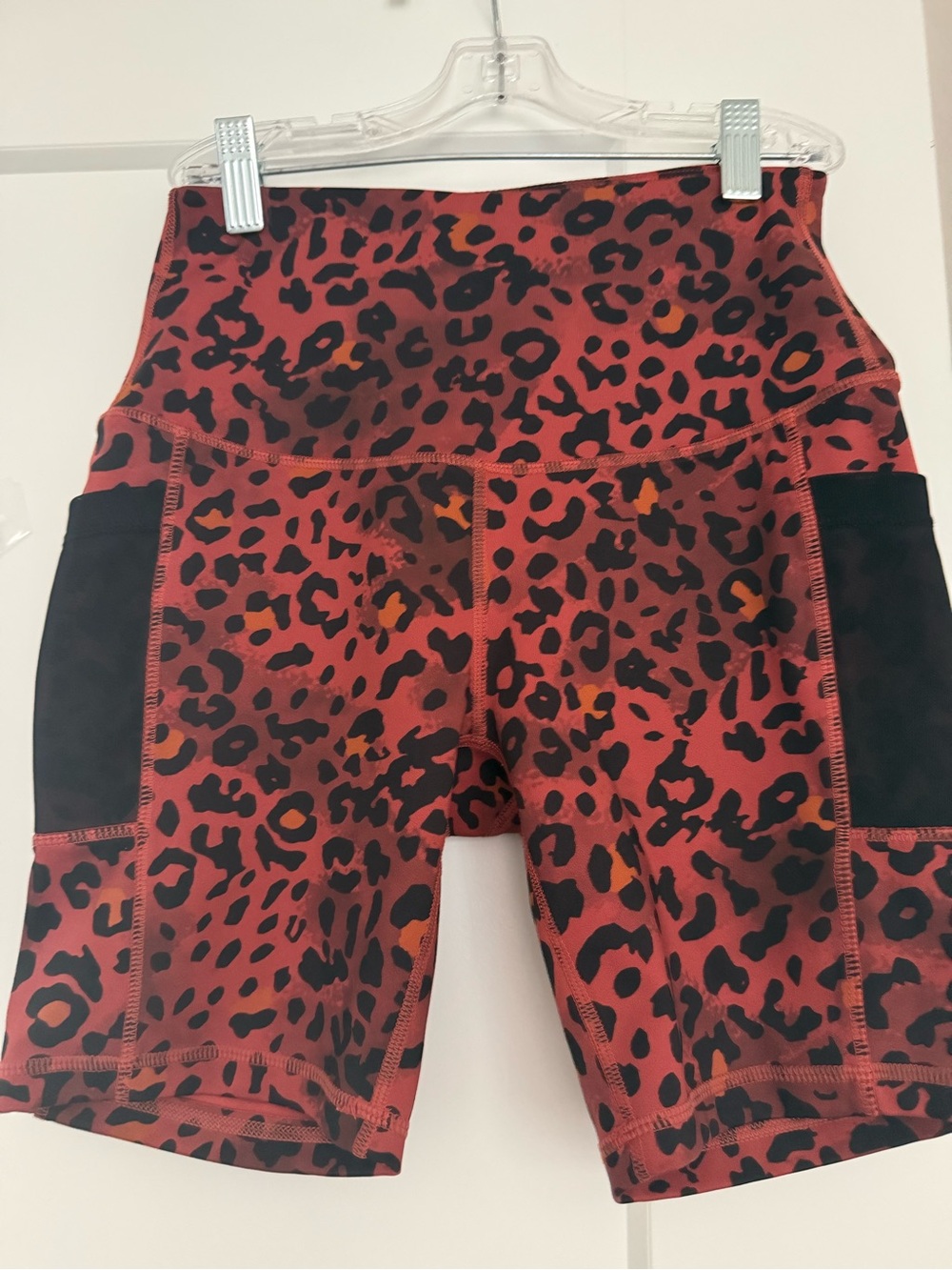 🐆 Legend Leopard Print Athletic Shorts - Coral Red & Black - S/M